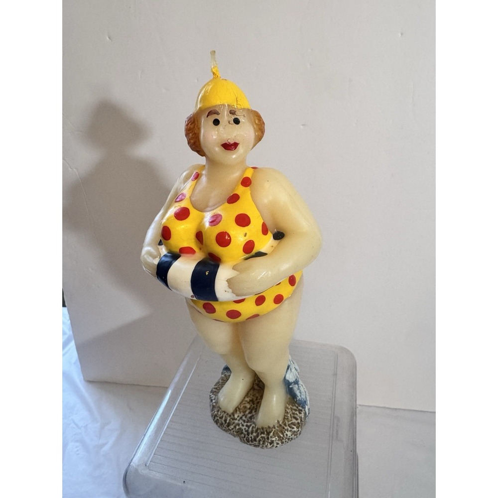Vintage Boston Warehouse Candle Curvy Lady Bathing Beauty Swimmer Beach Kitsch